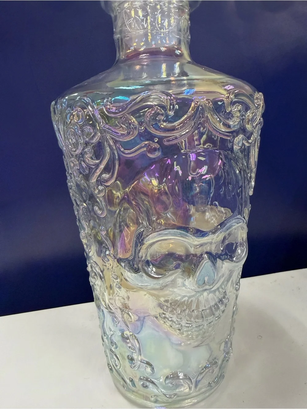 Target Bullseyes Iridescent Glass Skull Decanter